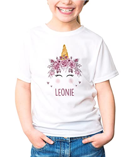 SpecialMe® Kinder T-Shirt Mädchen Einhorn Blumen personalisiert mit Name Geschenk für Mädchen Einhorn weiß 86-92 (1-2 Jahre) von SpecialMe
