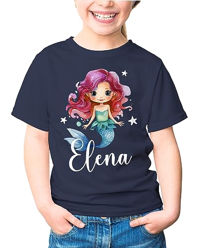 SpecialMe® Kinder T-Shirt Mädchen Meerjungfrau personalisiert mit Name Geschenk für Mädchen Navy 110-116 (5-6 Jahre) von SpecialMe
