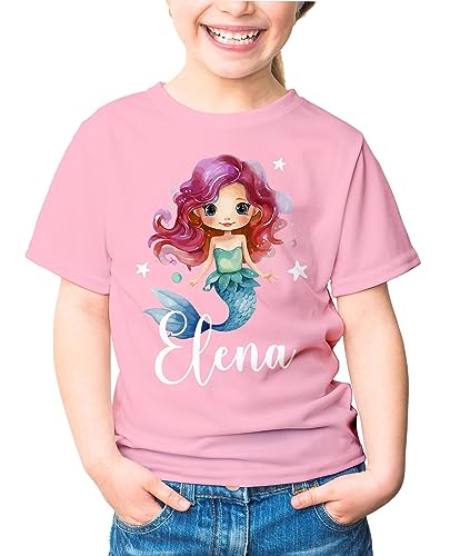 SpecialMe® Kinder T-Shirt Mädchen Meerjungfrau personalisiert mit Name Geschenk für Mädchen rosa 122-128 (7-8 Jahre) von SpecialMe