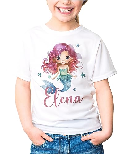 SpecialMe® Kinder T-Shirt Mädchen Meerjungfrau personalisiert mit Name Geschenk für Mädchen weiß 129-140 (9-10 Jahre) von SpecialMe