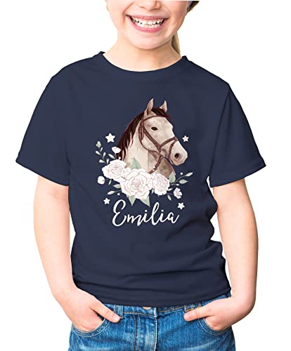 SpecialMe® Kinder T-Shirt mit Namen personalisiertPferd Pferdemädchen Geschenk Mädchen Namensgeschenke Navy 98-104 (3-4 Jahre) von SpecialMe