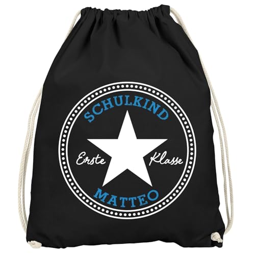 SpecialMe® Kinder Turnbeutel Schulkind 2025 Erste Klasse Stern Emblem Geschenk zur Einschulung Jungen Mädchen Schwarz unisize von SpecialMe