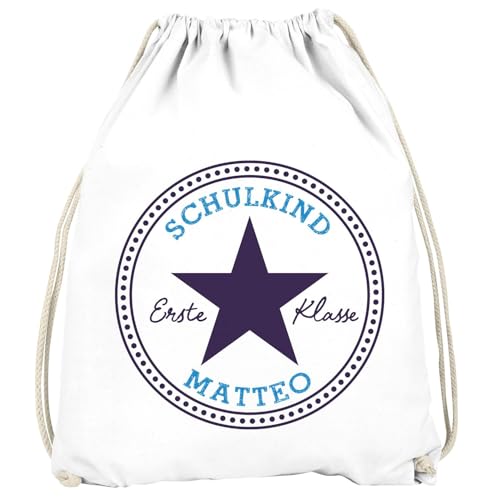 SpecialMe® Kinder Turnbeutel Schulkind 2025 Erste Klasse Stern Emblem Geschenk zur Einschulung Jungen Mädchen Weiss unisize von SpecialMe