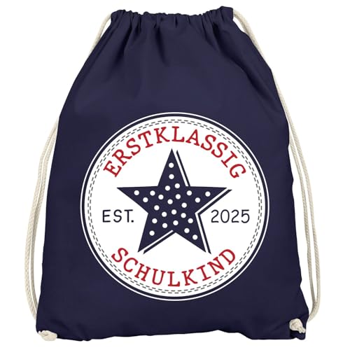 SpecialMe® Kinder Turnbeutel Schulkind 2025 Schriftzug Erstklassig Geschenk zur Einschulung Jungen Mädchen Navy unisize von SpecialMe