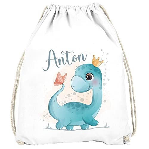 SpecialMe® Kinder Turnbeutel mit Name Dino Dinosaurier Schmetterling personalisierte Geschenke Mädchen Jungen Jungen weiß unisize von SpecialMe