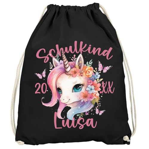 SpecialMe® Kinder Turnbeutel mit Name und Jahr personalisierte Geschenke Schulanfang Schulkind 2025 Mädchen Schwarz unisize von SpecialMe