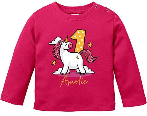 SpecialMe® Langarmshirt mit Namen Zahl Geburtstagsshirt Geschenk 1. (2.) Gerburtstag Einhorn Motiv Mädchen 1 Jahr Sorbet 80/86 (10-15 Monate) von SpecialMe