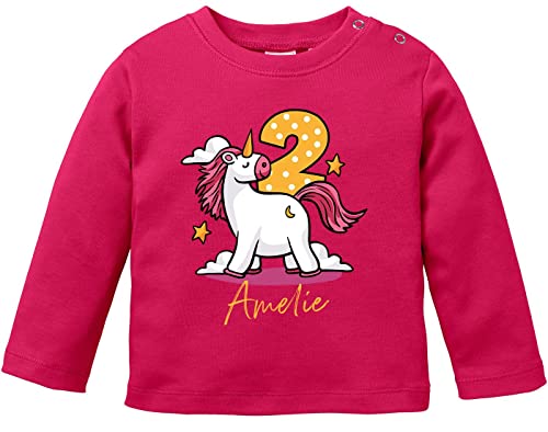 SpecialMe® Langarmshirt mit Namen Zahl Geburtstagsshirt Geschenk 1. (2.) Gerburtstag Einhorn Motiv Mädchen 2 Jahre Sorbet 80/86 (10-15 Monate) von SpecialMe