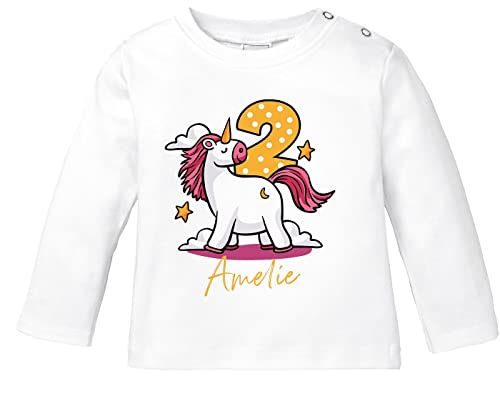 SpecialMe® Langarmshirt mit Namen Zahl Geburtstagsshirt Geschenk 1. (2.) Gerburtstag Einhorn Motiv Mädchen 2 Jahre weiß 80/86 (10-15 Monate) von SpecialMe