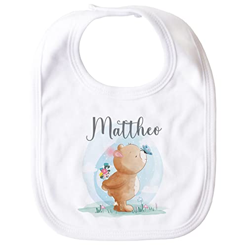 SpecialMe® personalisiertes Baby Lätzchen mit Namen Tiermotive Bär Hase Fuchs personalisierte Geschenke Baumwolle Bär weiß unisize von SpecialMe