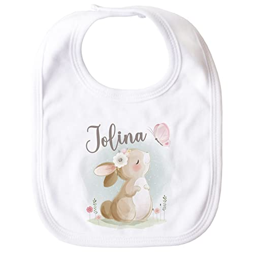 SpecialMe® personalisiertes Baby Lätzchen mit Namen Tiermotive Bär Hase Fuchs personalisierte Geschenke Baumwolle Hase weiß unisize von SpecialMe