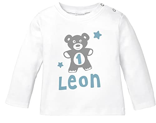 SpecialMe® personalisiertes Baby Langarm-Shirt mit Namen Teddy-Bär Zahl 1 | 2 Geburtstagsshirt Junge/Mädchen Jungen 1 Jahr weiß 92/98 (16-24-Monate) von SpecialMe