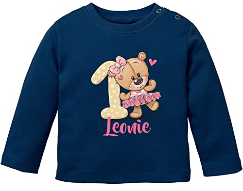 SpecialMe® personalisiertes Baby Langarmshirt mit Namen Geburtstagsshirt Bär Ballerina Zahl 1 Mädchen blau 80/86 (10-15 Monate) von SpecialMe