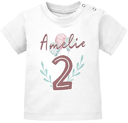 SpecialMe® personalisiertes Baby T-Shirt Name Zahl 1 Alter 2 Geburtstagsshirt Mädchen 2 weiß 80/86 (10-15 Monate) von SpecialMe