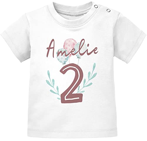 SpecialMe® personalisiertes Baby T-Shirt Name Zahl 1 Alter 2 Geburtstagsshirt Mädchen 2 weiß 92/98 (16-24-Monate) von SpecialMe