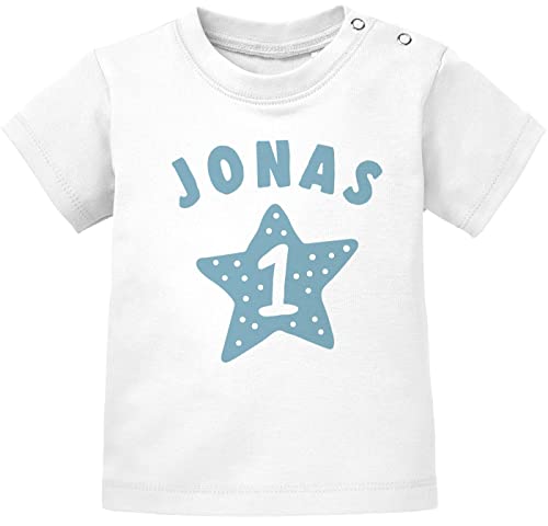 SpecialMe® personalisiertes Baby T-Shirt Name und Zahl 1 zum ersten Geburtstag Motiv Stern Junge/Mädchen Jungen weiß 80/86 (10-15 Monate) von SpecialMe