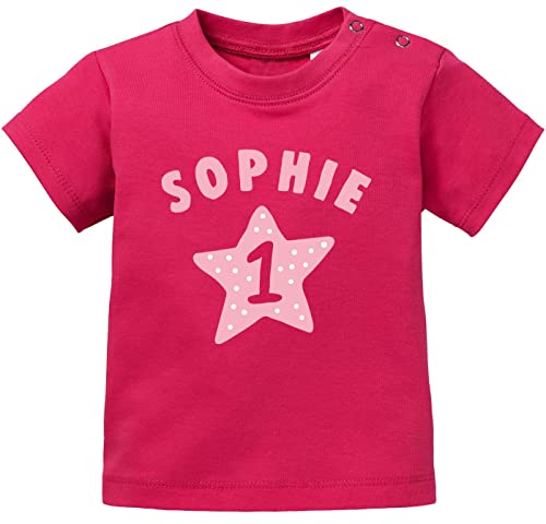 SpecialMe® personalisiertes Baby T-Shirt Name und Zahl 1 zum ersten Geburtstag Motiv Stern Junge/Mädchen Mädchen Sorbet 92/98 (16-24-Monate) von SpecialMe