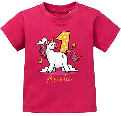 SpecialMe® personalisiertes Baby T-Shirt mit Namen Zahl Geburtstagsshirt Geschenk 1. (2.) Gerburtstag Einhorn Mädchen 1 Jahr Sorbet 68/74 (4-9 Monate) von SpecialMe