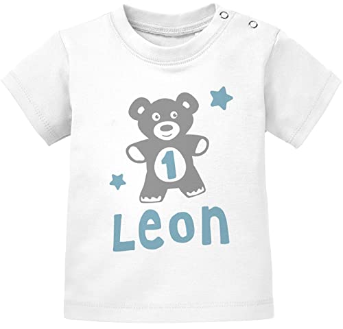 SpecialMe® personalisiertes Baby T-Shirt mit Namen und Zahl Geburtstagsshirt Teddy-Bär Geschenk 1. und 2. Geburtstag Junge/Mädchen Jungen 1 Jahr weiß 80/86 (10-15 Monate) von SpecialMe