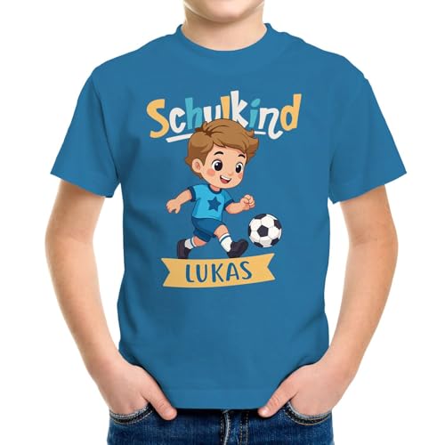 SpecialMe Kinder Jungen T-Shirt Einschulung 2025 mit Namen personalisierbar Fußball Dino Astronaut Geschenkidee Schulanfang Ozean-blau 141-152 (11-12 Jahre) von SpecialMe