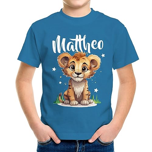 SpecialMe Kinder T-Shirt Jungen Name Kleiner Löwe Tiermotiv personalisiert Namensgeschenke Ozean-blau 110-116 (5-6 Jahre) von SpecialMe