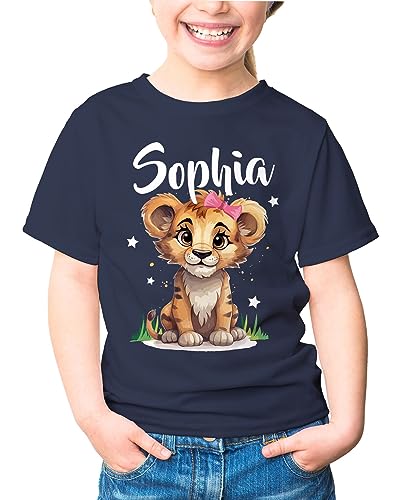 SpecialMe Kinder T-Shirt Mädchen Name Kleiner Löwe Tiermotiv personalisiert Namensgeschenke Navy 122-128 (7-8 Jahre) von SpecialMe