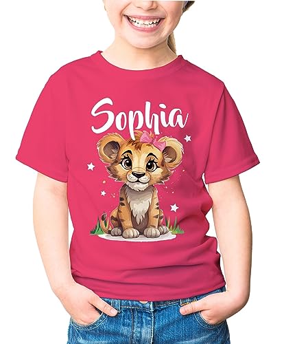 SpecialMe Kinder T-Shirt Mädchen Name Kleiner Löwe Tiermotiv personalisiert Namensgeschenke pink 110-116 (5-6 Jahre) von SpecialMe