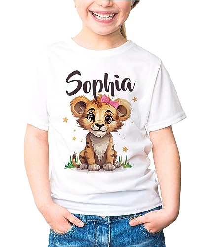 SpecialMe Kinder T-Shirt Mädchen Name Kleiner Löwe Tiermotiv personalisiert Namensgeschenke weiß 122-128 (7-8 Jahre) von SpecialMe