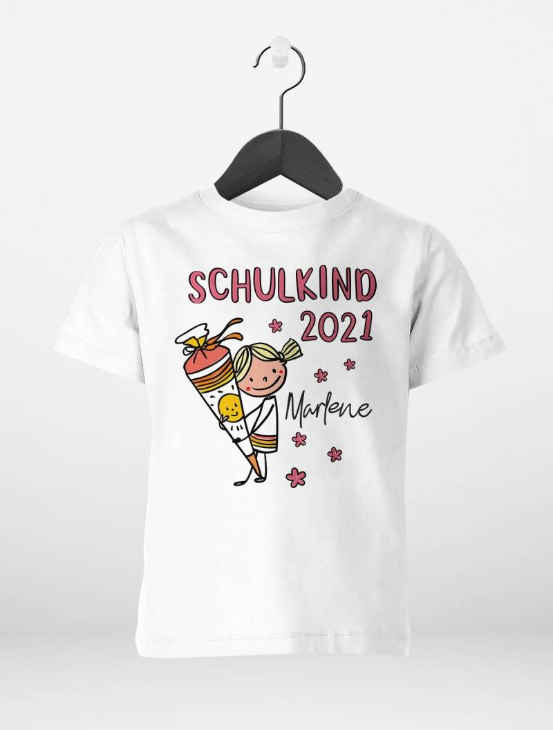 Kinder Mädchen T-Shirt Einschulung Mit Namen Schulkind Anpassbare Jahreszahl Schultüte Strichmännchen Personalisierbar Specialme® von SpecialMeStore