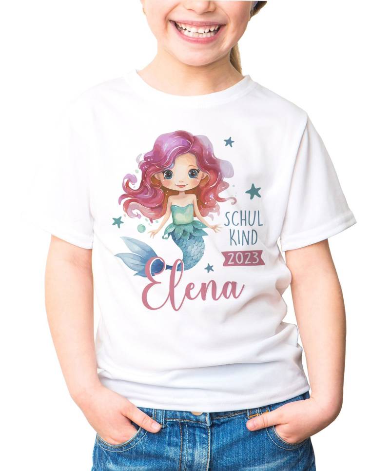 Kinder Mädchen T-Shirt Schulanfang Meerjungfrau Schulkind Personalisiert Wunschname Geschenk Einschulung Specialme® von SpecialMeStore