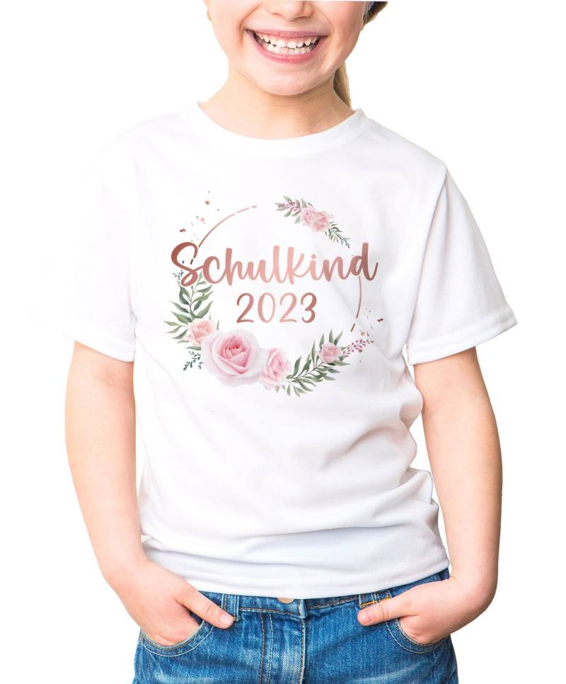 Kinder Mädchen T-Shirt Schulanfang Schulkind Rosenblüten Blumen Personalisiert Einschulungsjahr Anpassbar Specialme® von SpecialMeStore