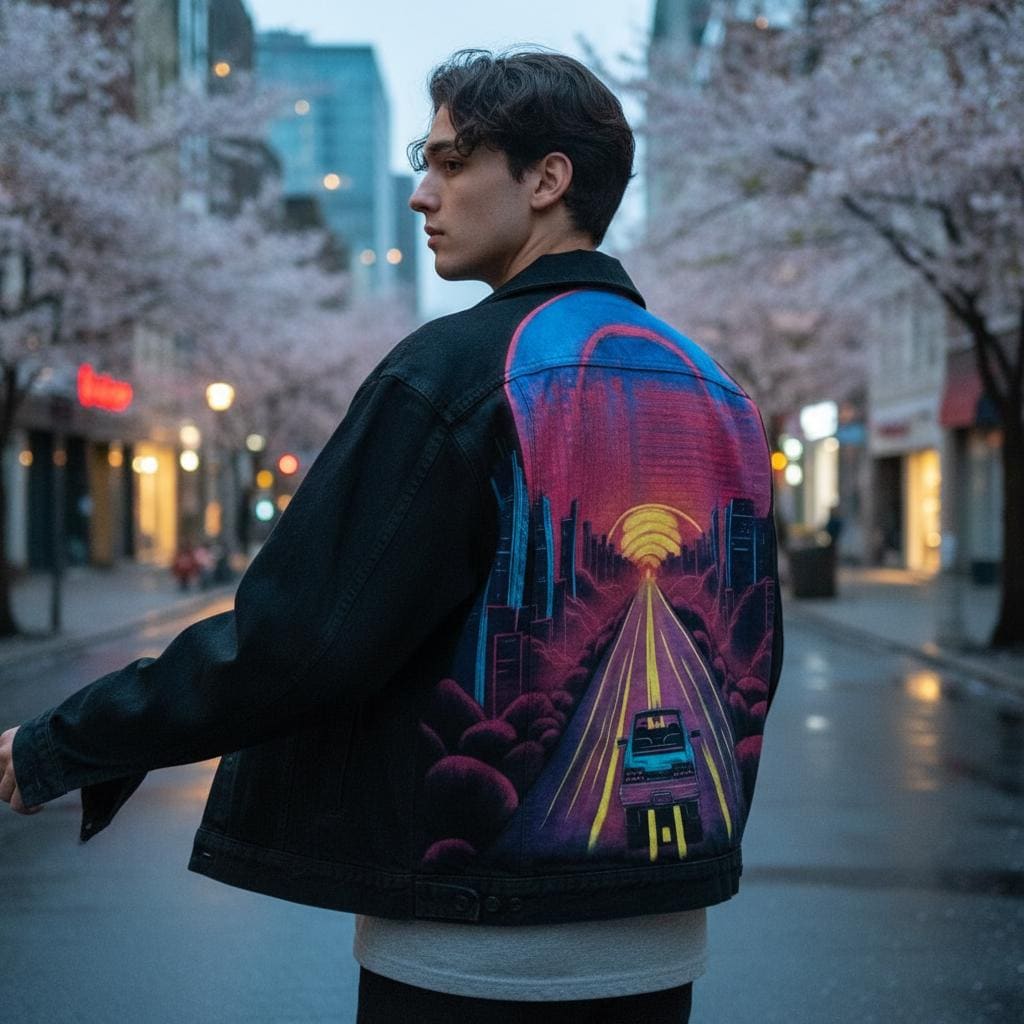 Handbemalte Jeansjacke - Neon Cyberpunk Design, Handgemachte Trippy-Kleidung, Originelle Tragbare Kunstjacke, Festivalgeschenk Für Ihn von SpecialNeedsCustom