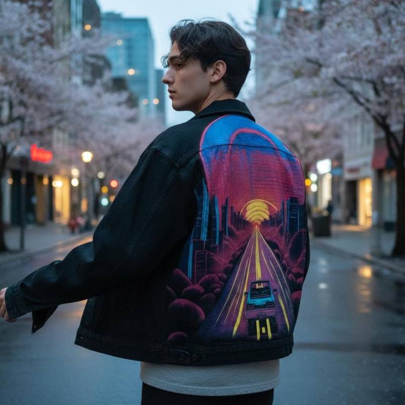 Handbemalte Jeansjacke - Neon Cyberpunk Design, Handgemachte Trippy-Kleidung, Originelle Tragbare Kunstjacke, Festivalgeschenk Für Ihn von SpecialNeedsCustom