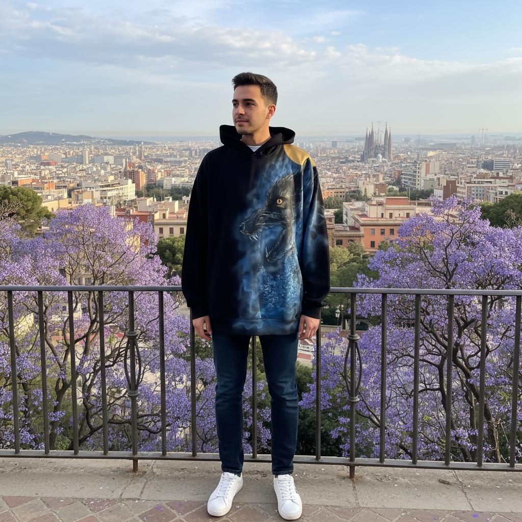 Handbemalter Wolf Hoodie - Einzigartiges Gothic Sweatshirt, Individuelle Streetwear Mit Originalkunstwerk, Handgemachtes Festival Oder Rave Outfit von SpecialNeedsCustom