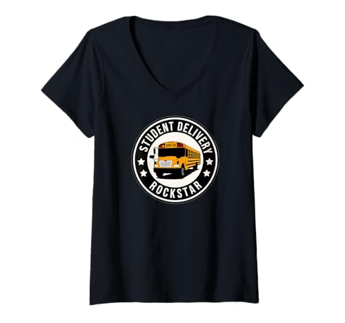 Damen Schulbusfahrer Studentenlieferung Rockstar Lustiger Abschied T-Shirt mit V-Ausschnitt Damen Schulbusfahrer Studentenlieferung Rockstar Lustiger Abschied T-Shirt mit V-Ausschnitt von Specialist Driven with Care Hop On Off Year End