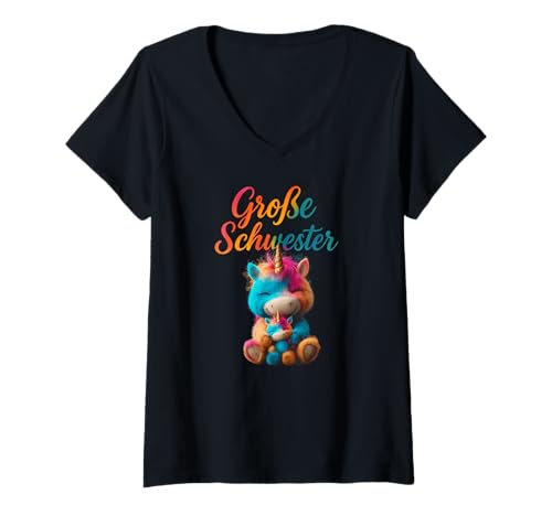 Damen Große Schwester - Einhorn - Liebe - Farben - Geschwister T-Shirt mit V-Ausschnitt Damen Große Schwester - Einhorn - Liebe - Farben - Geschwister T-Shirt mit V-Ausschnitt von Spectracular