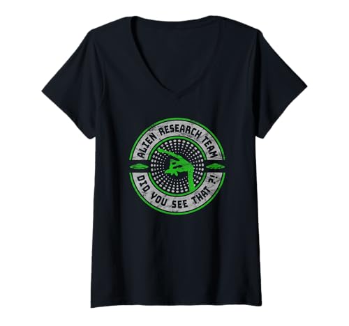 Damen Alien Research Team | NHI Aliens UAPs Orbs Extraterrestrial T-Shirt mit V-Ausschnitt von Spectral Activity Ghost Hunting Apparel