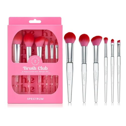 Spectrum Collections Brush Club 6 Stück Rosa Make-up Pinsel Set, Spektrum Make-up Pinsel für Teint Puder Wange Concealer Lidschatten Augenbrauen, Professionelles Make-up Pinsel Kit mit hypoallergenen von Spectrum Collections