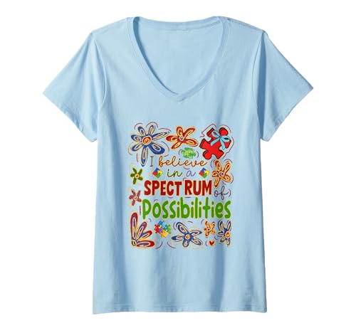 Damen Glaube an ein Spektrum Autismus-Bewusstsein T-Shirt mit V-Ausschnitt von Spectrum of Possibilities Puzzle Lovers Unity
