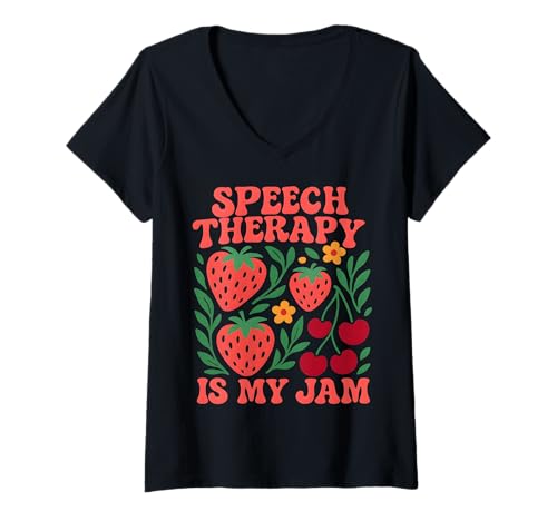 Damen Sprachtherapie ist Mein Jam Boho Floral Sprachpathologie SLP T-Shirt mit V-Ausschnitt Damen Sprachtherapie ist Mein Jam Boho Floral Sprachpathologie SLP T-Shirt mit V-Ausschnitt von Speech Therapist Speech Language Pathologist SLP