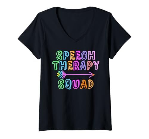 Damen Sprachtherapie Quadrat Speechie Teacher SPED Crew OT Team T-Shirt mit V-Ausschnitt Damen Sprachtherapie Quadrat Speechie Teacher SPED Crew OT Team T-Shirt mit V-Ausschnitt von Speechie Language Therapist Counselor