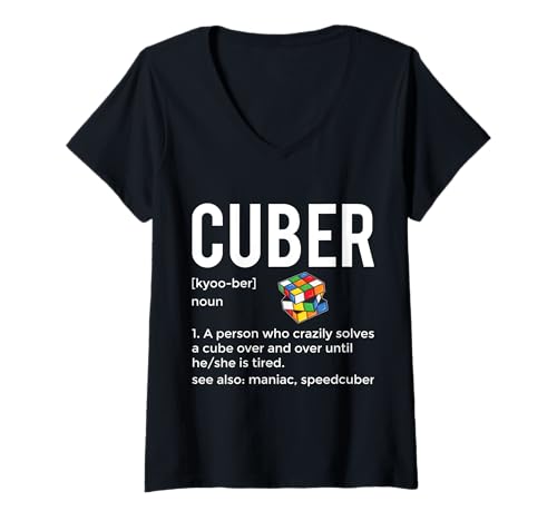 Damen Speedcube Timer Puzzle Cube Definition 3x3 Speed Cubing T-Shirt mit V-Ausschnitt von Speed Cubing Puzzle Vintage Toy 3x3 Cube Apparel