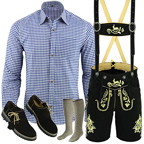 Speed4allkinds Herren Trachten Lederhose Kurz+Träger Größe 46-60 Hose,Hemd,Schuhe,Socken Neu (Hose 46 LE25) von Speed4allkinds