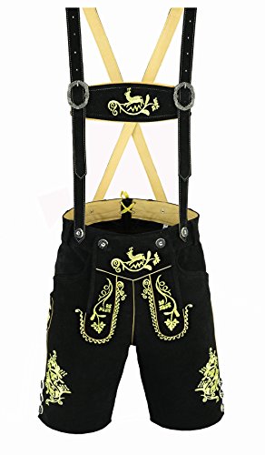Speed4allkinds Herren Trachten Lederhose Kurz oder Kniebund in 5 Farben Größe 46 bis 60 Neu (50, Kurze Hose LE25 Schwarz) von Speed4allkinds