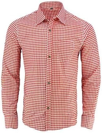 Speed4allkinds Trachtenhemd Herren Trachten Hemd Freizeithemd Baumwolle Oktoberfest Kariertes Hemd Outfit Langarm Trachten Hemden Wiesn Outfit Herren Grau Blau Rot (Rot XL) von Speed4allkinds