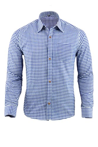 Speed4allkinds Trachtenhemd Herren Trachten Hemd Freizeithemd Baumwolle Oktoberfest Kariertes Hemd Outfit Langarm Trachten Hemden Wiesn Outfit Herren Blau (M) von Speed4allkinds