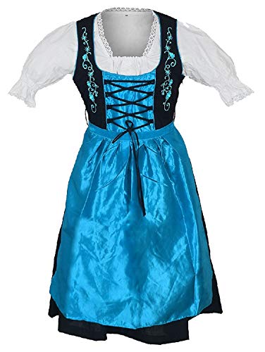 speed4allkinds Dirndl Trachtenkleid Set 3 TLG. Turkis Größe 36 bis 44 Neu (D-Turkis 38) von Speed4allkinds
