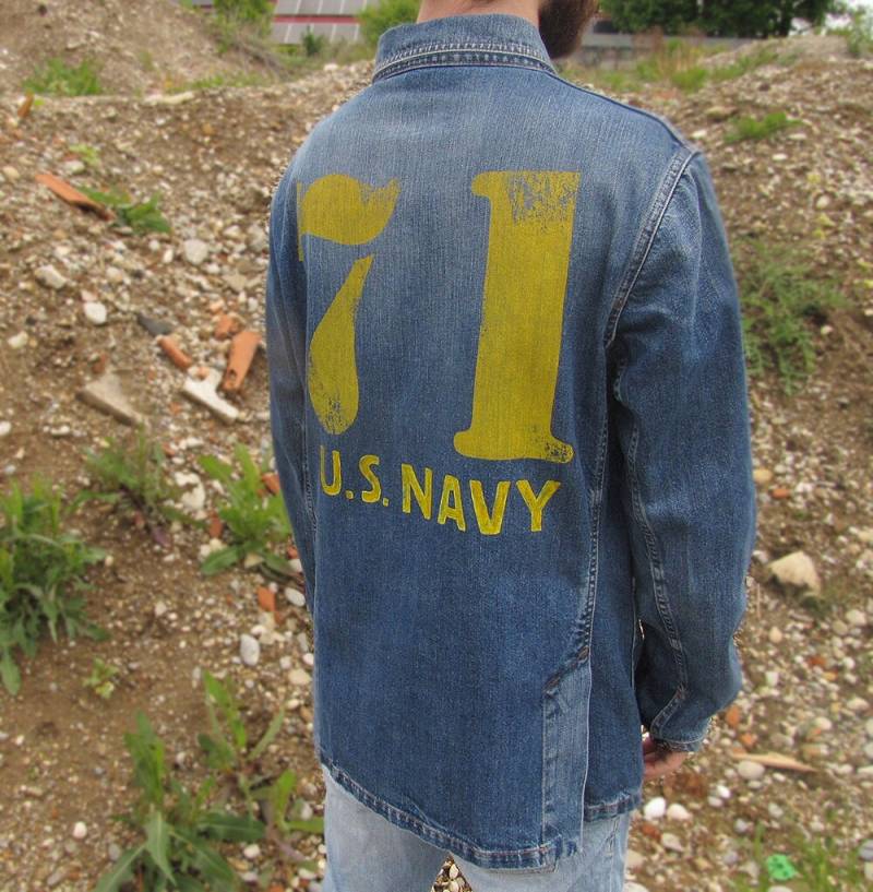 Denim Mechanic Coat Retro Jacke Gr L Us Navy Mechanikerjacke Jeansjacke Vintage Navyjacket Workjacket Secondhand von SpeedCowboy