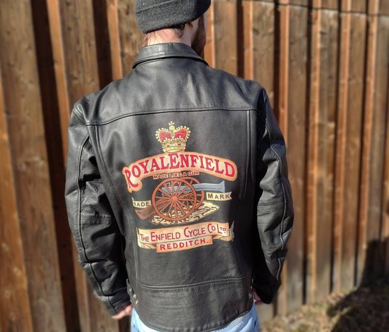 Handbemalte Jacke Aus Schwerem Leder in L Hinten Aufwendig Mit Pinsel Und Lederfarbe Bemalt Toll Für Motorradfahrer Cafe Racer von SpeedCowboy