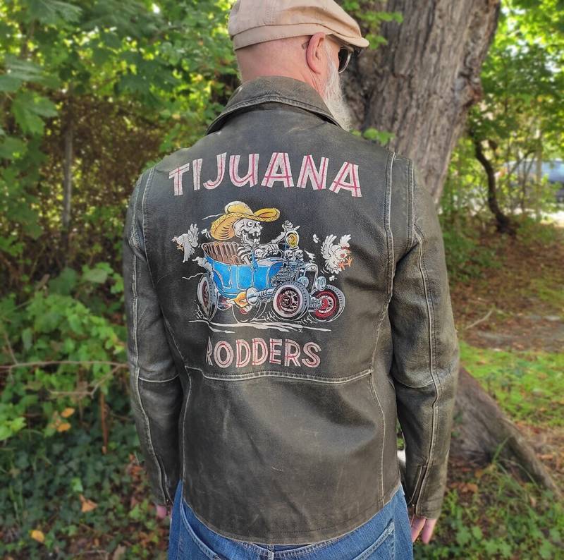 Handbemalte Jacke Im Hot Rod Stil Diese Vintage Lederjacke Ist Eine Mit Dem Pinsel Bemalte Customjacke Die Es So Nur Einmal Gibt in M/L von SpeedCowboy
